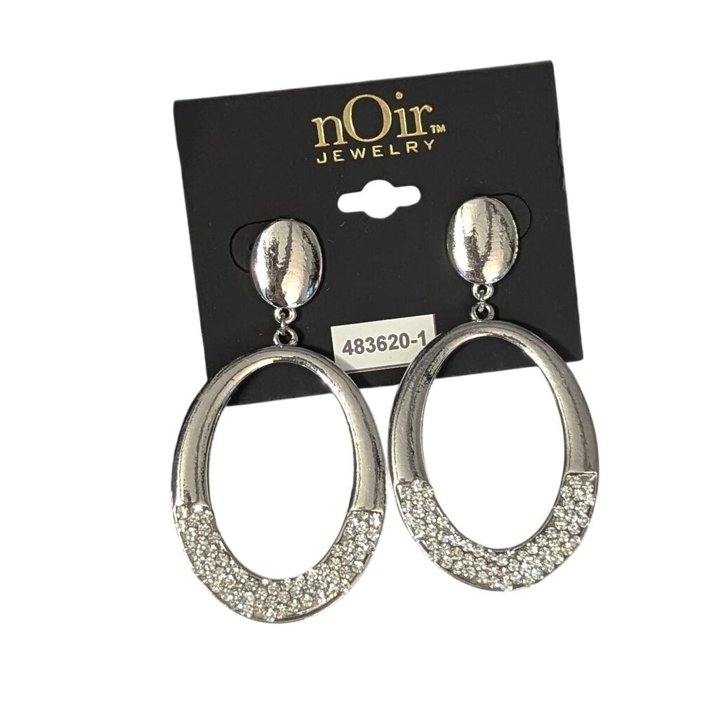 nOir Oval Mottled Silver Rhinestone Hoop Earrings - Picture 5 of 5